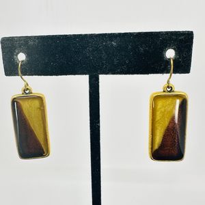 Chicos earrings Brown Enamel Rectangle Dangle Pierced Ear Gold Tone Jewelry